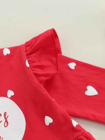 Baby Valentines Day Outfit Girl, Long Sleeve Tulle Tutu Dress Heart Design Sweatshirt Princess Dress Valentines Day Gift (A, 12-18 Months)