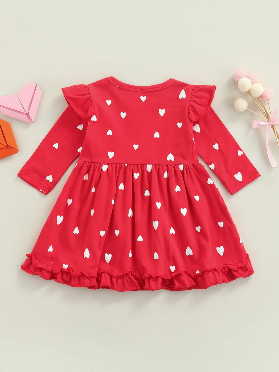 Baby Valentines Day Outfit Girl, Long Sleeve Tulle Tutu Dress Heart Design Sweatshirt Princess Dress Valentines Day Gift (A, 12-18 Months)