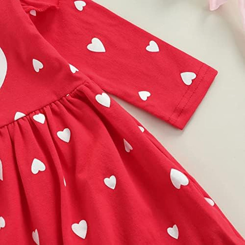 Baby Valentines Day Outfit Girl, Long Sleeve Tulle Tutu Dress Heart Design Sweatshirt Princess Dress Valentines Day Gift (A, 12-18 Months)