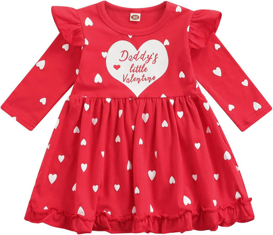 Baby Valentines Day Outfit Girl, Long Sleeve Tulle Tutu Dress Heart Design Sweatshirt Princess Dress Valentines Day Gift (A, 12-18 Months)