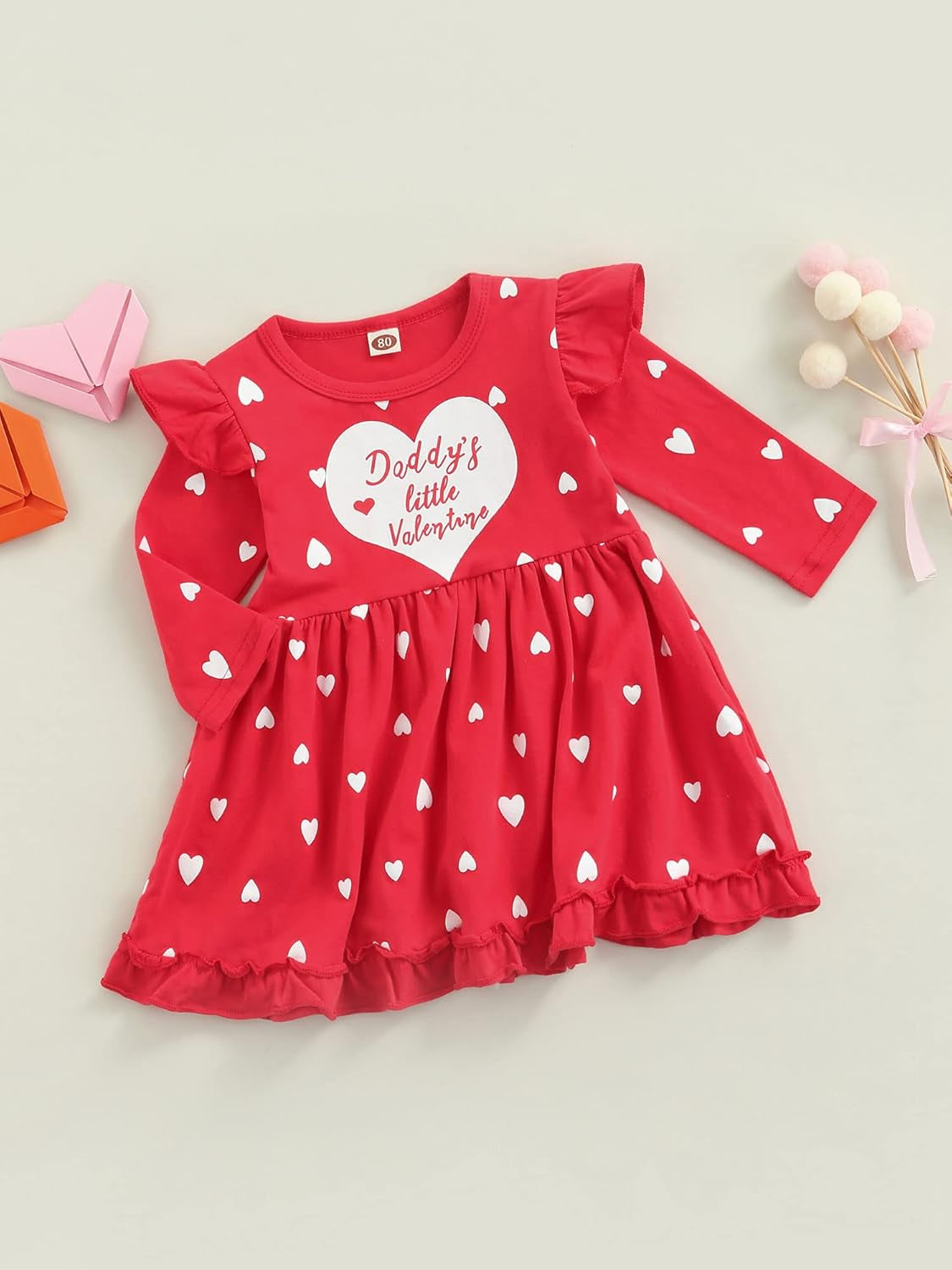 Baby Valentines Day Outfit Girl, Long Sleeve Tulle Tutu Dress Heart Design Sweatshirt Princess Dress Valentines Day Gift (A, 12-18 Months)